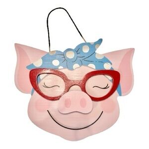Pink Piggy Wall Decor with Red Glasses